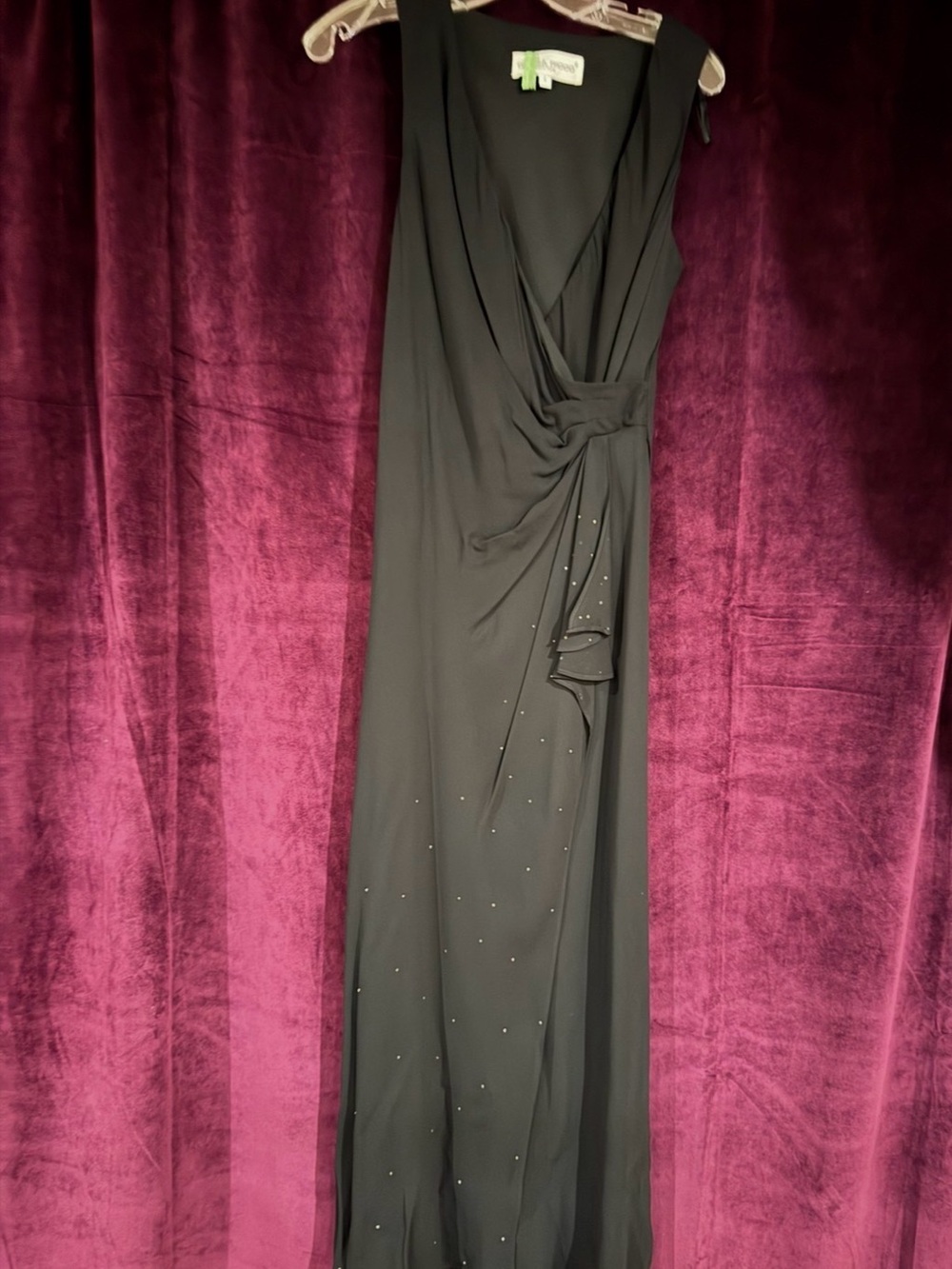 Pre-loved Elegant Long Black Evening Gown with Draped Detail